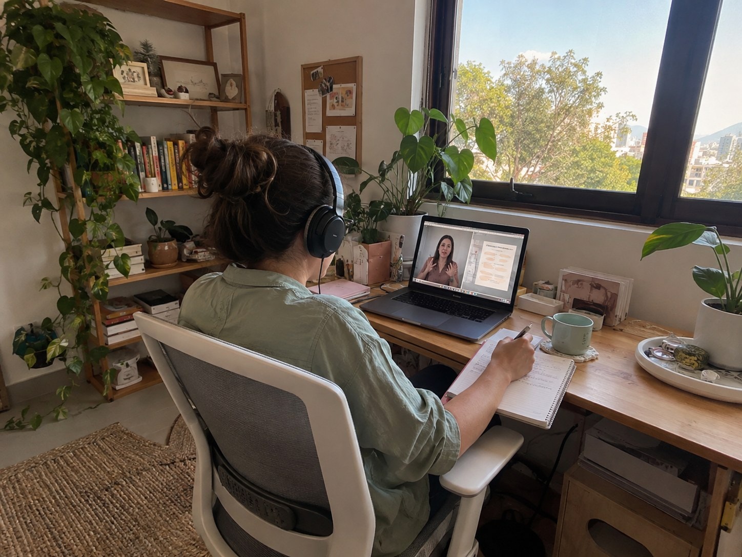 Alumna tomando un curso en línea desde su escritorio